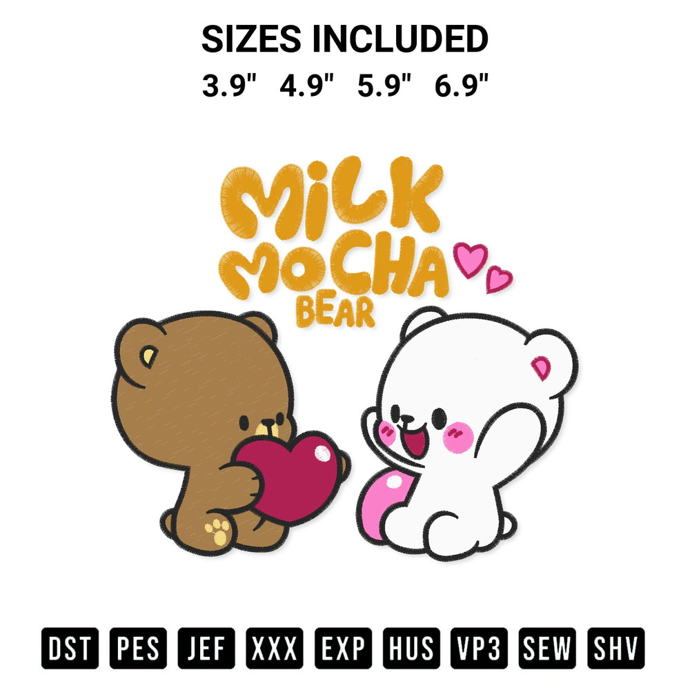 Get the Milk Mocha Bear Embroidery Design embroidery design for your custom crafts! Premium digitized files available for instant download at Designspacks.com. Available sizes: 3.9", 4.9", 5.9", 6.9".