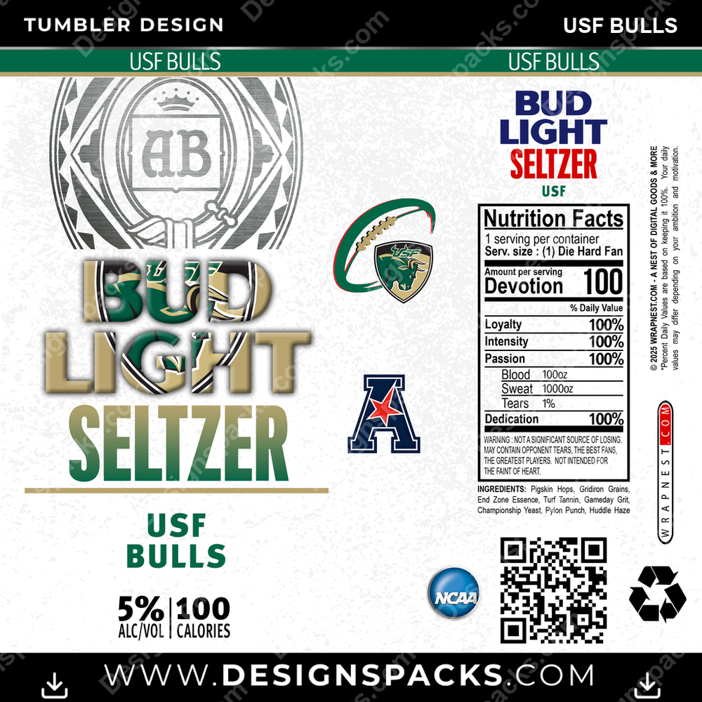 College Sport Bud Light Seltzer USF Bulls NCAA College Sport Tumbler Digital Wrap Design Download