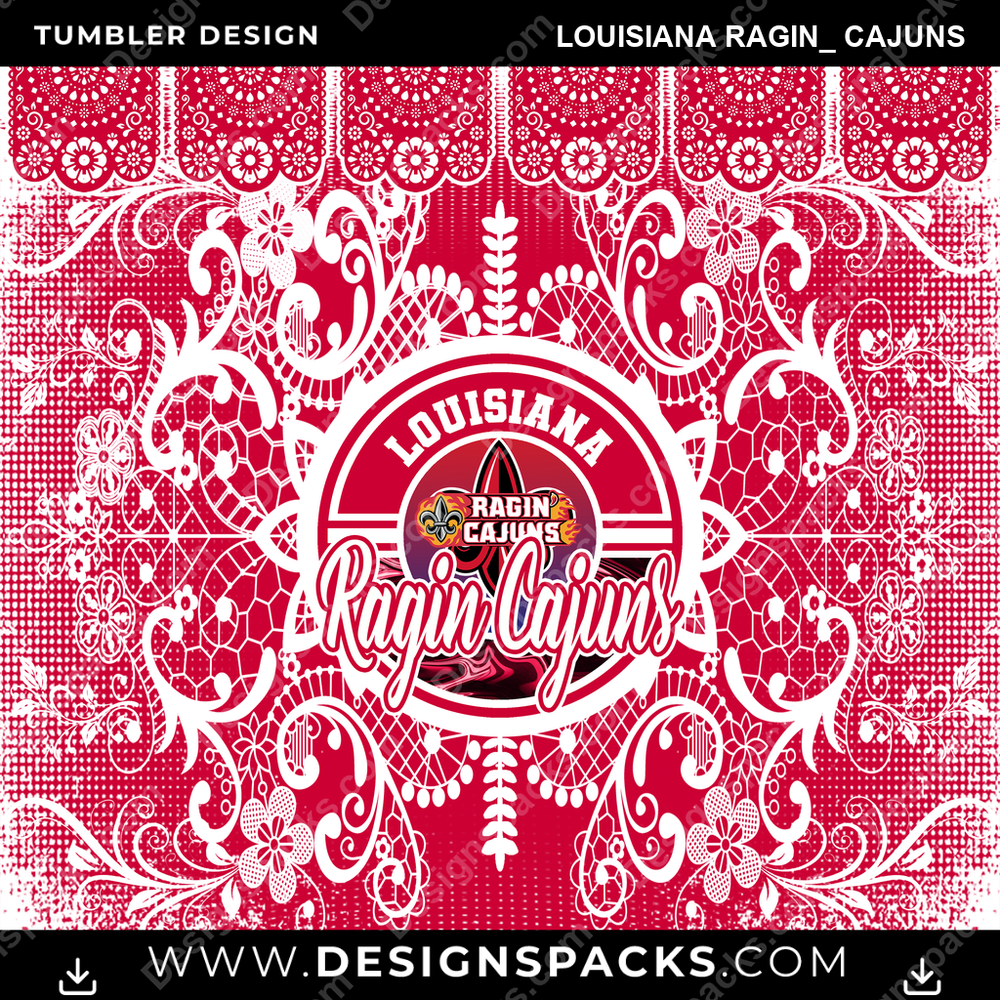 College Sport Lace & Logo Louisiana Ragin_ Cajuns Tumbler Digital Wrap Design