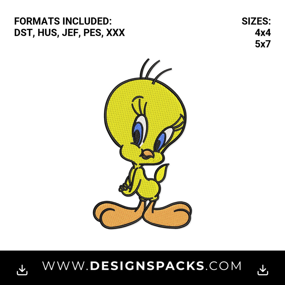 Cute Yellow Tweety Bird Pattern Embroidery Design - Instant digital download pattern at Designspacks.com