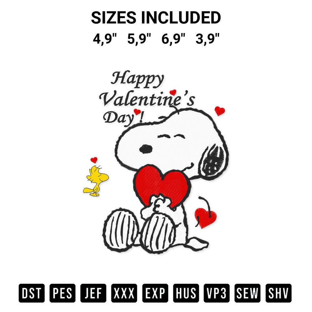 Create amazing crafts with the Cute Snoopy Hug Heart And Woodstock Happy Valentines Day Embroidery Design embroidery file. High-quality digital download from Designspacks.com, perfect for beginners and pros. Available sizes: 4,9", 5,9", 6,9", 3,9".