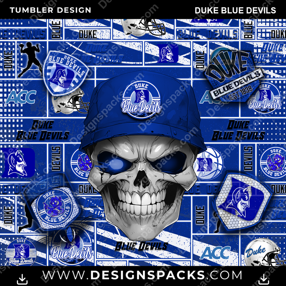 College Sport Skull Duke Blue Devils Tumbler Digital Wrap Design