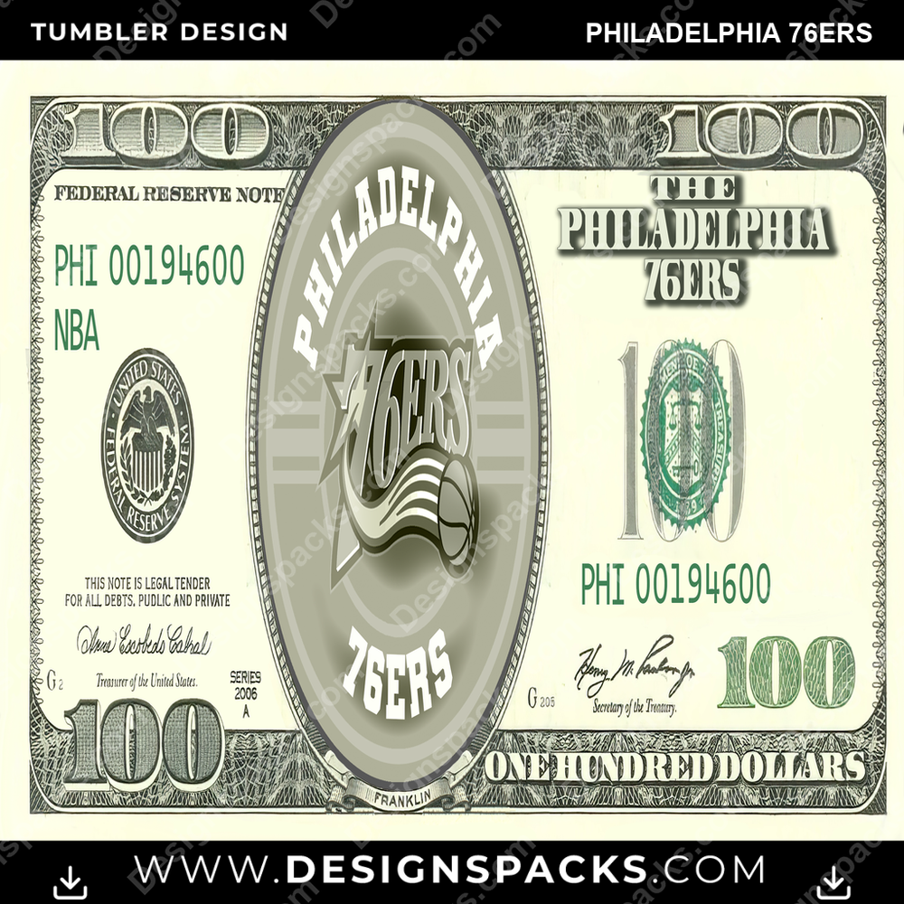Basketball 100 Dollar Bill Philadelphia 76ers NBA Basketball Tumbler Digital Wrap Design Download