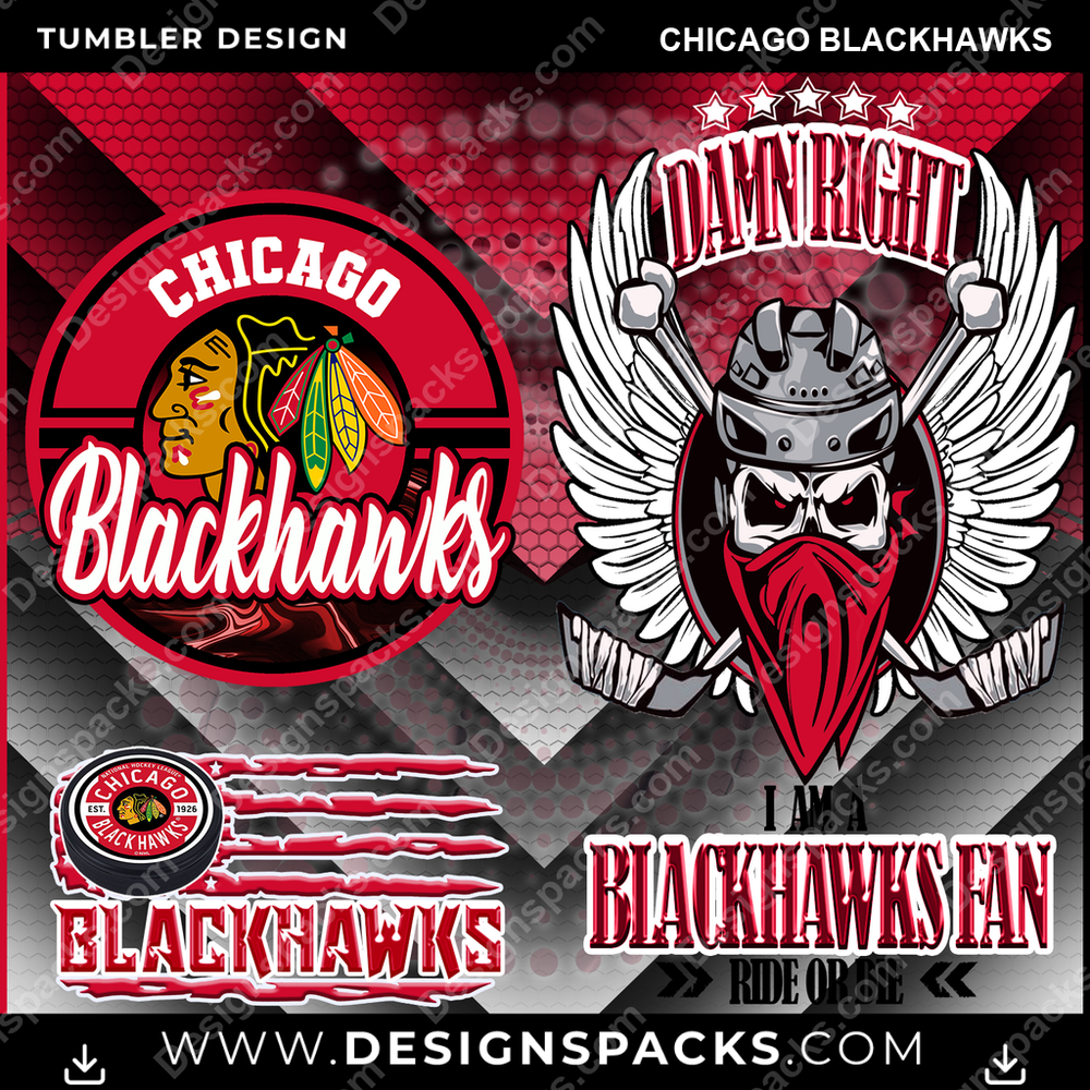 Hockey Skull Team Chicago Blackhawks Tumbler Digital Wrap Design