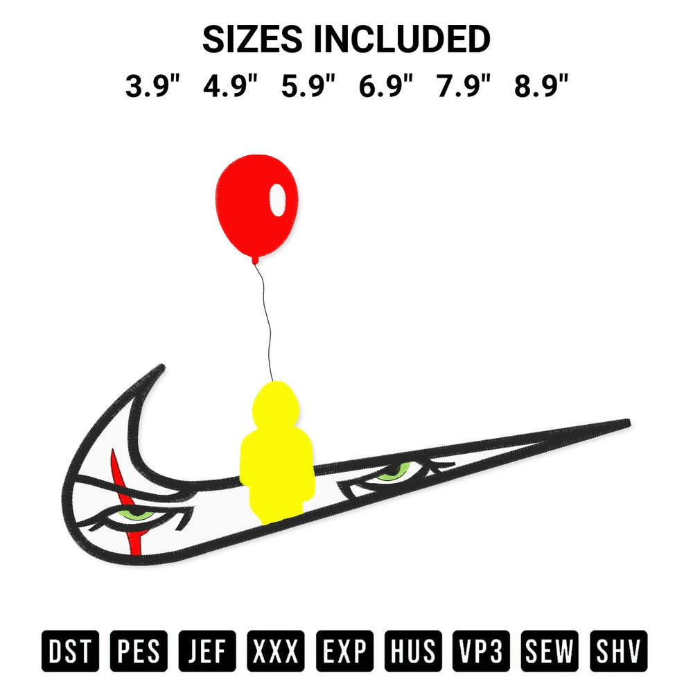 Create amazing crafts with the Pennywise Swoosh Embroidery Design embroidery file. High-quality digital download from Designspacks.com, perfect for beginners and pros. Available sizes: 3.9", 4.9", 5.9", 6.9", 7.9", 8.9".