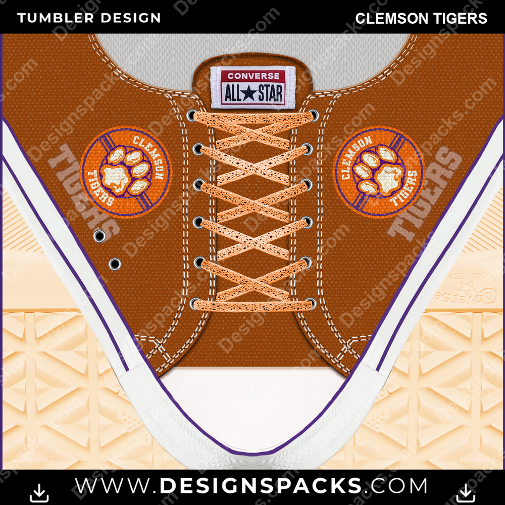 College Sport Converse Clemson Tigers Tumbler Digital Wrap Design