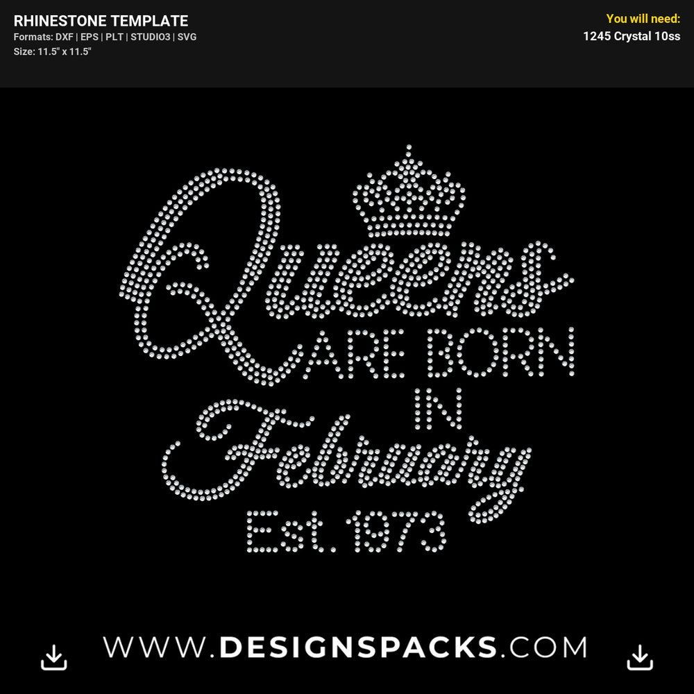 Queens Are Born In Month Est Year Rhinestone Digital Template
