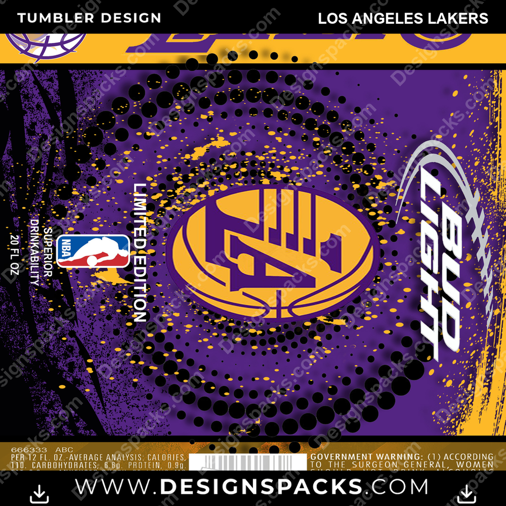 Basketball Bud Los Angeles Lakers Tumbler Digital Wrap Design