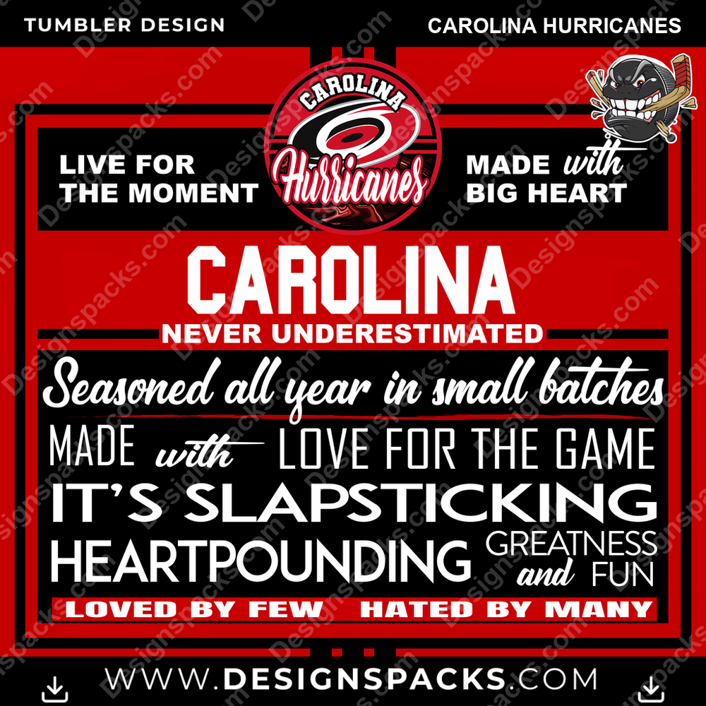 Ice Hockey Slapsticking Carolina Hurricanes Tumbler Digital Wrap Design