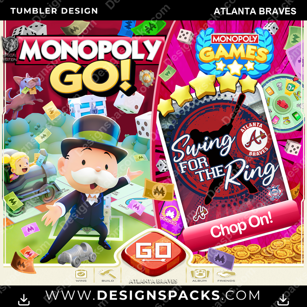 Baseball Monopoly Go! Atlanta Braves Tumbler Digital Wrap Design