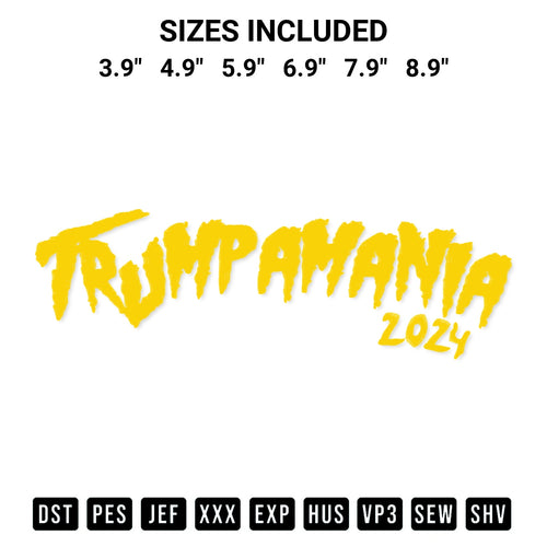 Stitch like a pro with the Trumpamania 2024 Embroidery Design embroidery pattern from Designspacks.com. High-quality digital machine embroidery file. Available sizes: 3.9