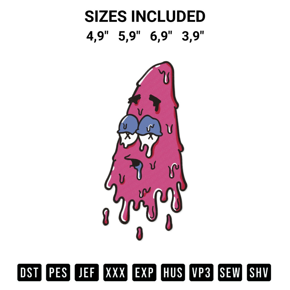 Get the Patrick Melting From The Spongebob Movie Logo Embroidery Design embroidery design for your custom crafts! Premium digitized files available for instant download at Designspacks.com. Available sizes: 4,9", 5,9", 6,9", 3,9".