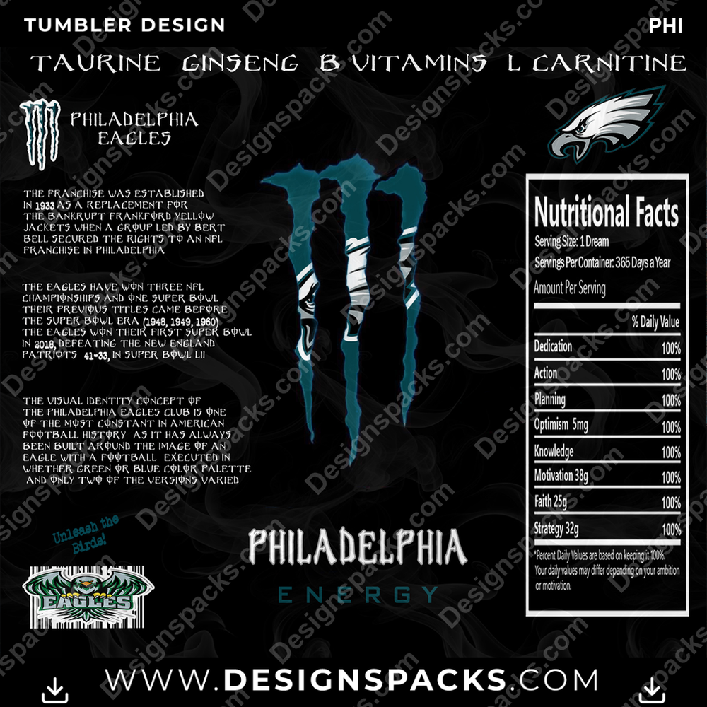 Football MONSTER ENERGY PHI Tumbler Digital Wrap Design