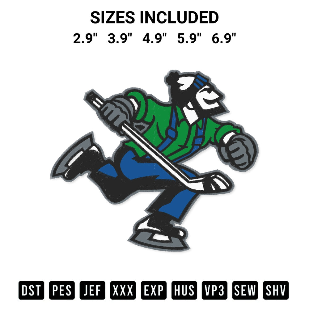 Add a unique touch to your apparel with the Abbotsford Canucks Logo Embroidery Design embroidery file. Premium instant download available now on Designspacks.com. Available sizes: 2.9", 3.9", 4.9", 5.9", 6.9".