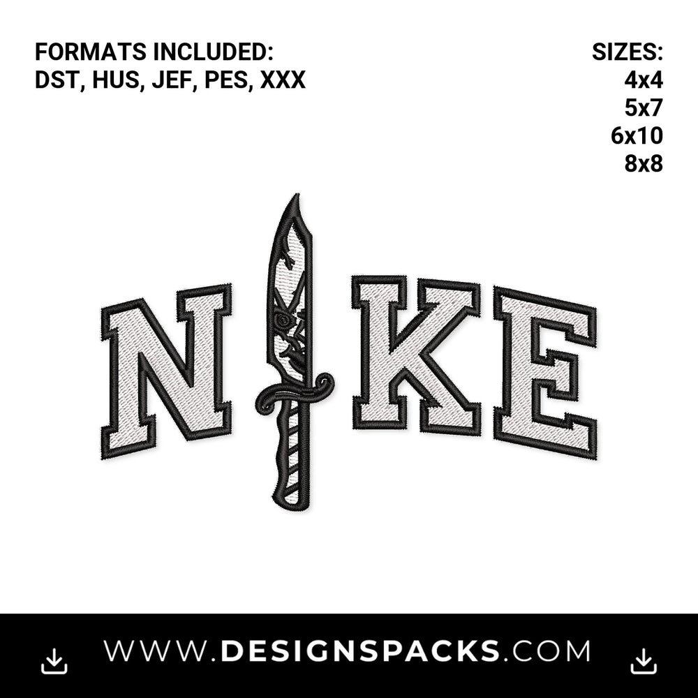 Nike Dagger Knife Varsity Font Embroidery Design - Instant digital download pattern at Designspacks.com