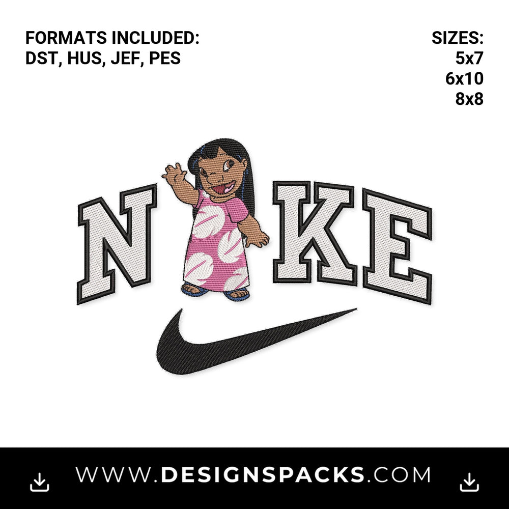 Cute Lilo Nike Swoosh Logo Embroidery Design - Instant digital download pattern at Designspacks.com