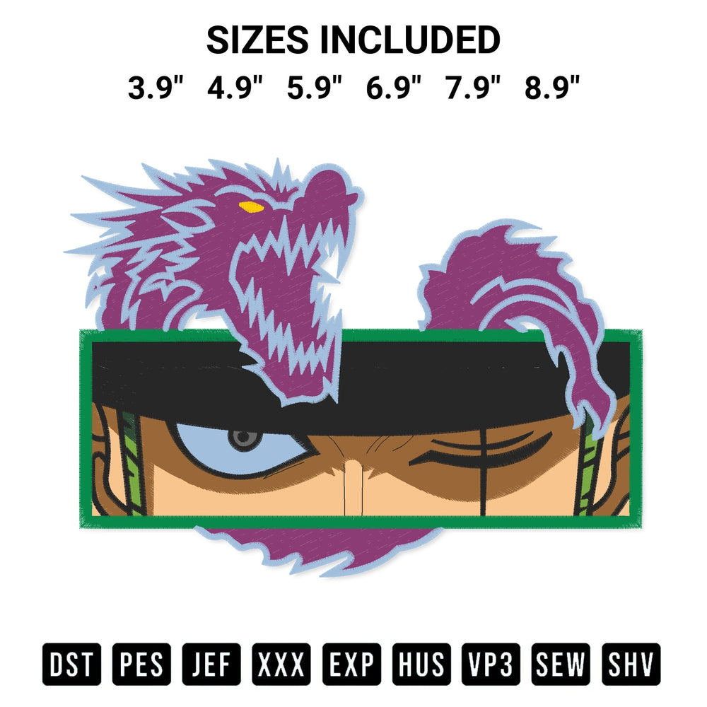 Get the Roronoa Zoro Purple Dragon Embroidery Design embroidery design for your custom crafts! Premium digitized files available for instant download at Designspacks.com. Available sizes: 3.9", 4.9", 5.9", 6.9", 7.9", 8.9".