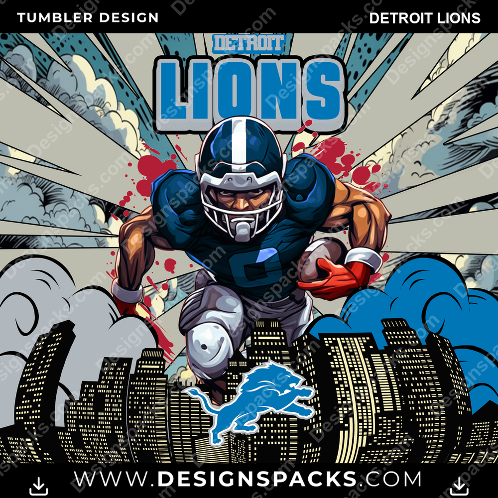 Football Comic Cover Detroit Lions Tumbler Digital Wrap Design