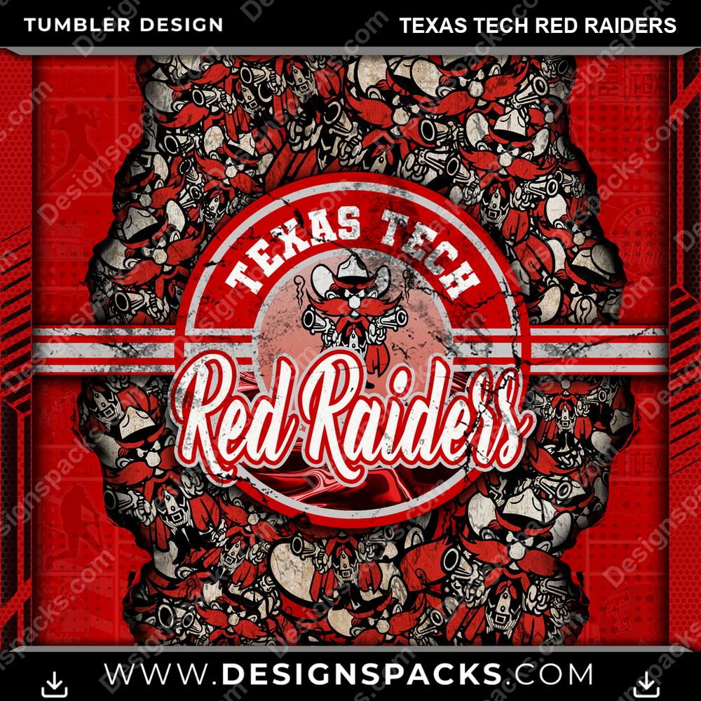 College Sport Ripped Texas Tech Red Raiders Tumbler Digital Wrap Design