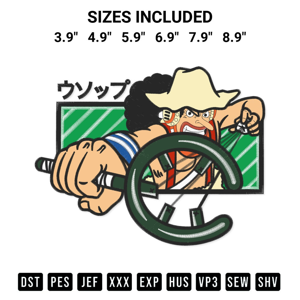 Stitch like a pro with the Usopp One Piece Embroidery Design embroidery pattern from Designspacks.com. High-quality digital machine embroidery file. Available sizes: 3.9", 4.9", 5.9", 6.9", 7.9", 8.9".