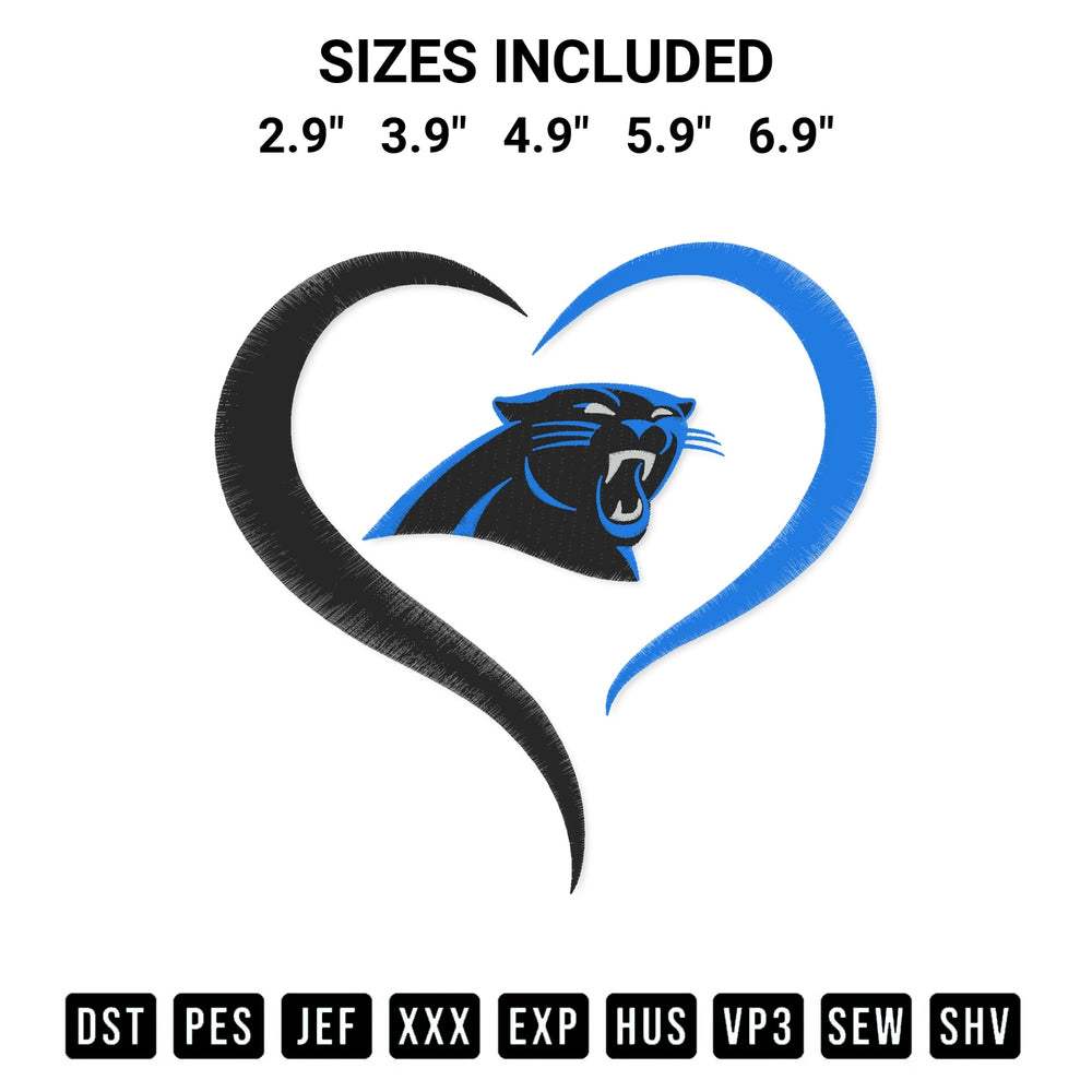 Create amazing crafts with the Carolina Panthers Heart Football Embroidery Design embroidery file. High-quality digital download from Designspacks.com, perfect for beginners and pros. Available sizes: 2.9", 3.9", 4.9", 5.9", 6.9".