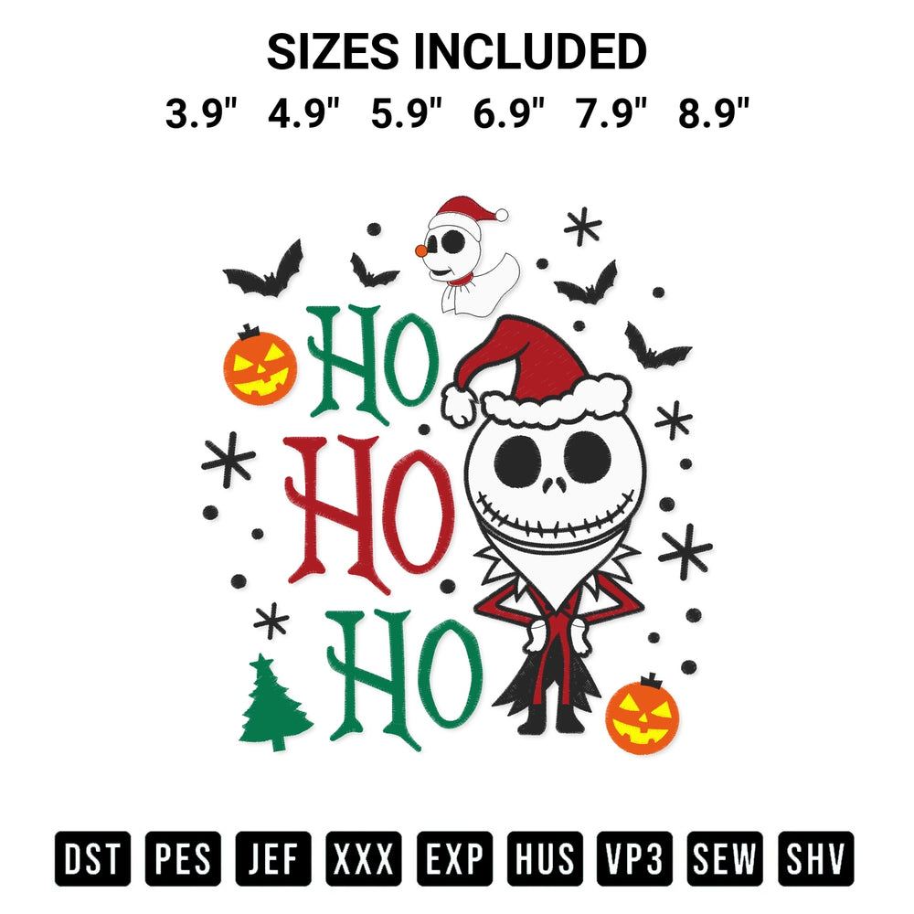 Stitch like a pro with the Ho Ho Ho Jack Skellington Santa Claus Embroidery Design embroidery pattern from Designspacks.com. High-quality digital machine embroidery file. Available sizes: 3.9", 4.9", 5.9", 6.9", 7.9", 8.9".