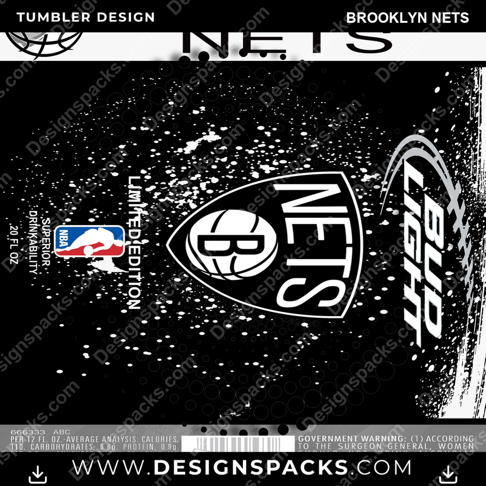 Basketball Bud Brooklyn Nets Tumbler Digital Wrap Design