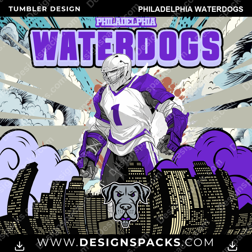 Lacrosse Comic Cover Philadelphia Waterdogs PLL Lacrosse Tumbler Digital Wrap Design Download