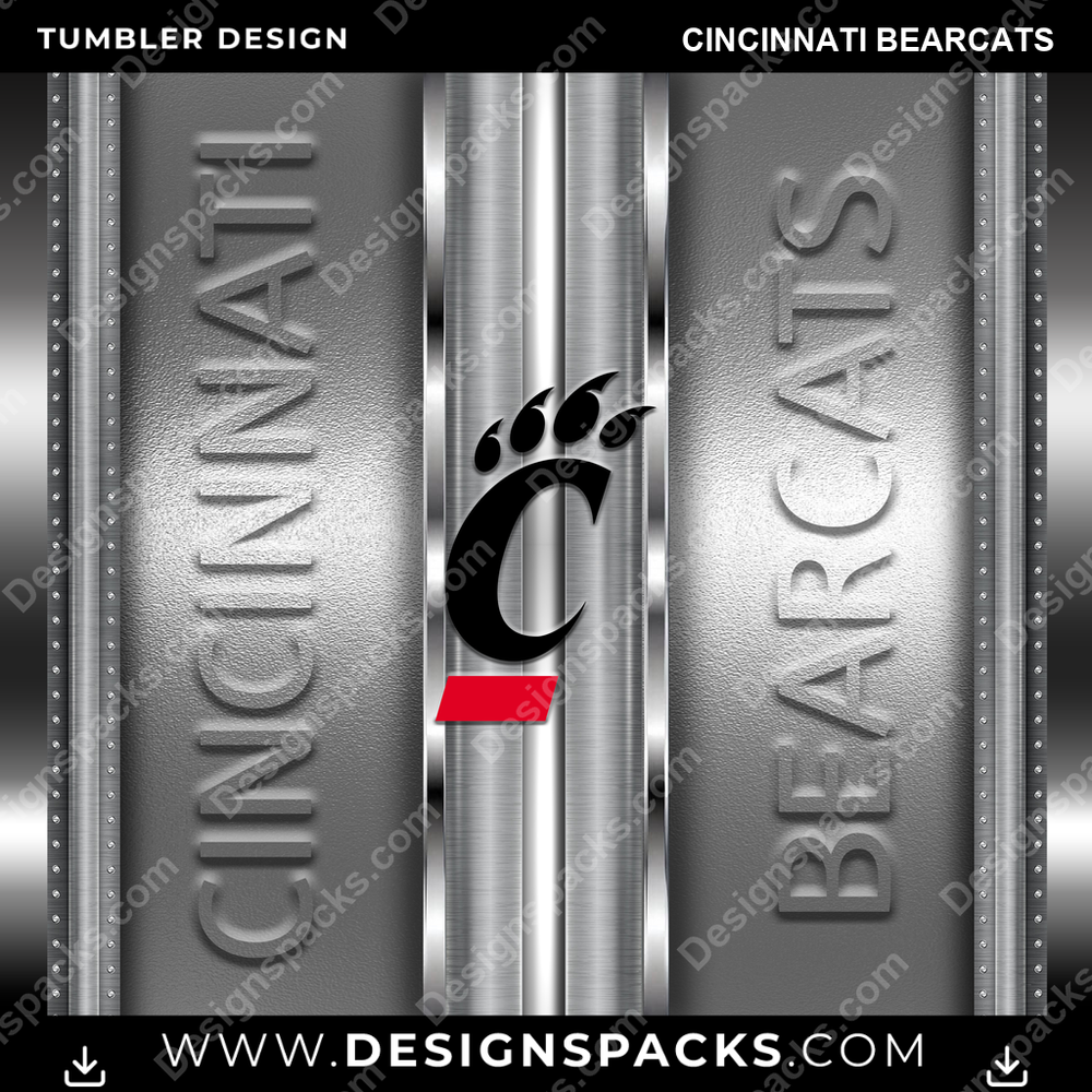 College Sport Metallic Cincinnati Bearcats Tumbler Digital Wrap Design