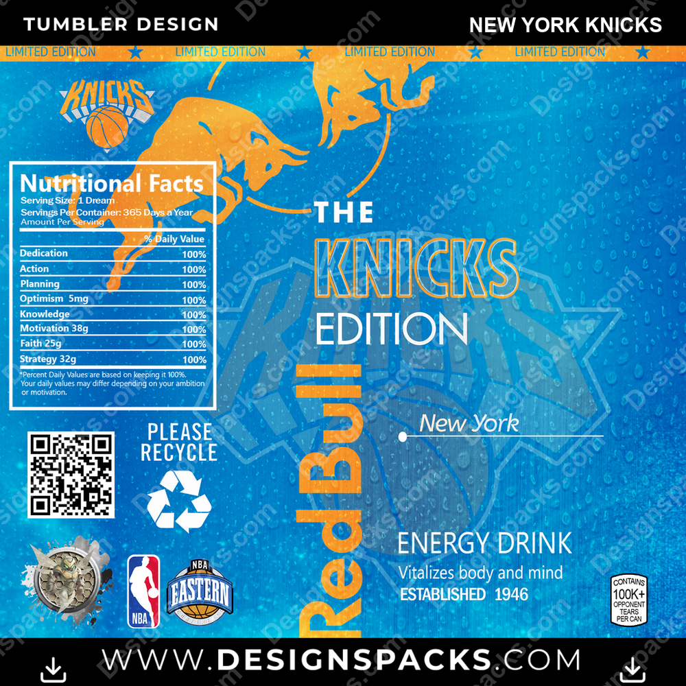 Basketball Red Bull New York Knicks Tumbler Digital Wrap Design