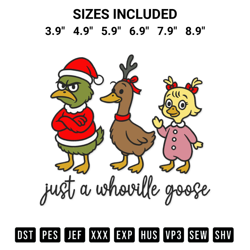 Discover the perfect addition to your crafting collection: Just A Whoville Goose Embroidery Design embroidery file. Instantly available at Designspacks.com. Available sizes: 3.9", 4.9", 5.9", 6.9", 7.9", 8.9".