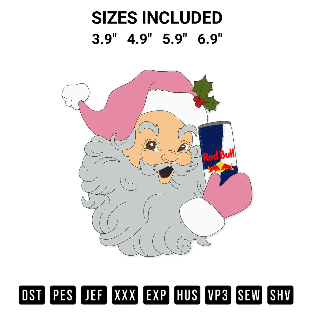 Looking for the perfect pattern? Download the Red Bull Santa Embroidery Design embroidery design today at Designspacks.com. Crisp, clean stitching guaranteed. Available sizes: 3.9", 4.9", 5.9", 6.9".
