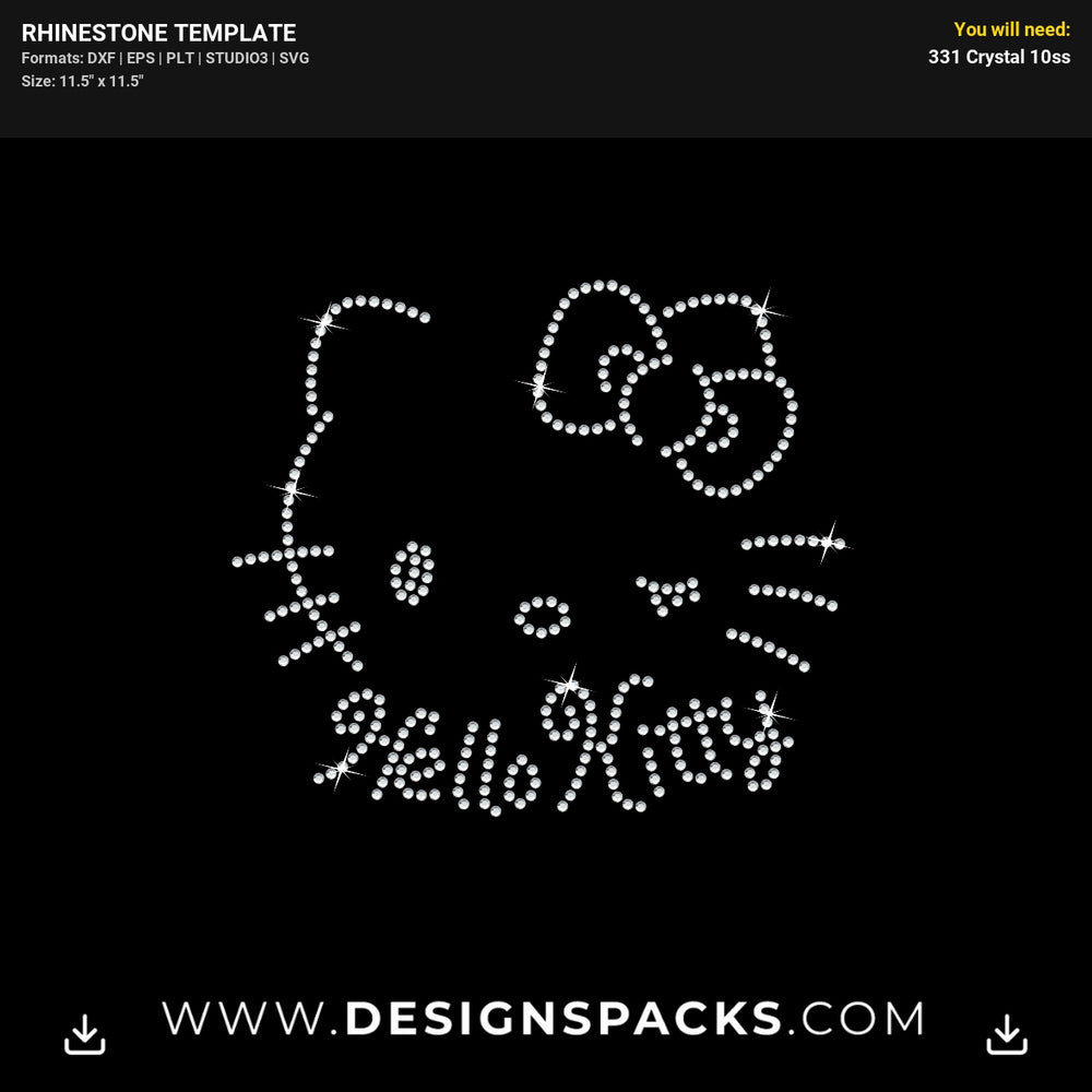 Hello Kitty Middle Face Outline Rhinestone Digital Template