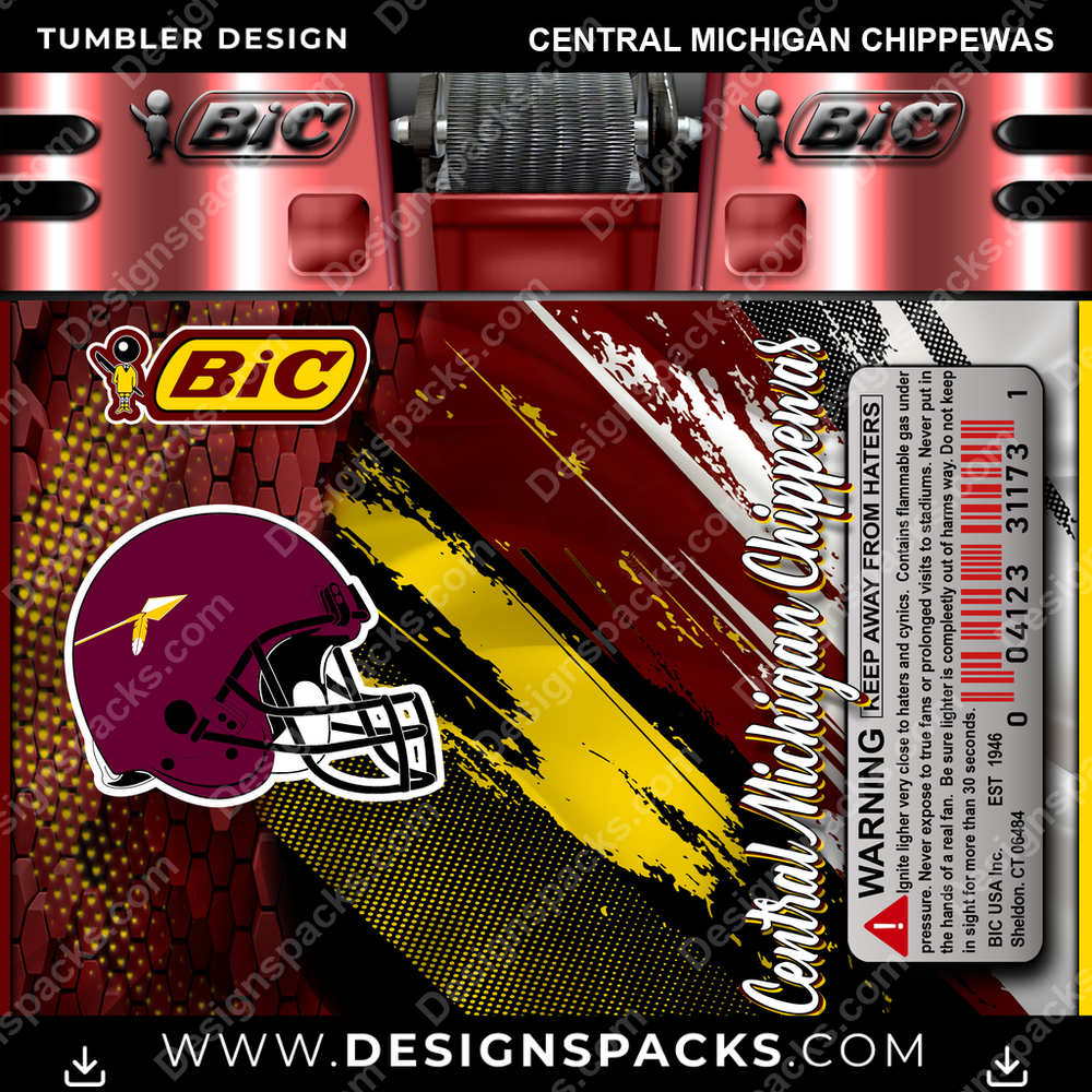 College Sport BIC Lighter Central Michigan Chippewas NCAA College Sport Tumbler Digital Wrap Design Download