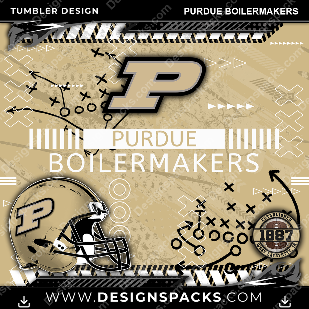 College Sport Xs & Os Purdue Boilermakers NCAA College Sport Tumbler Digital Wrap Design Download