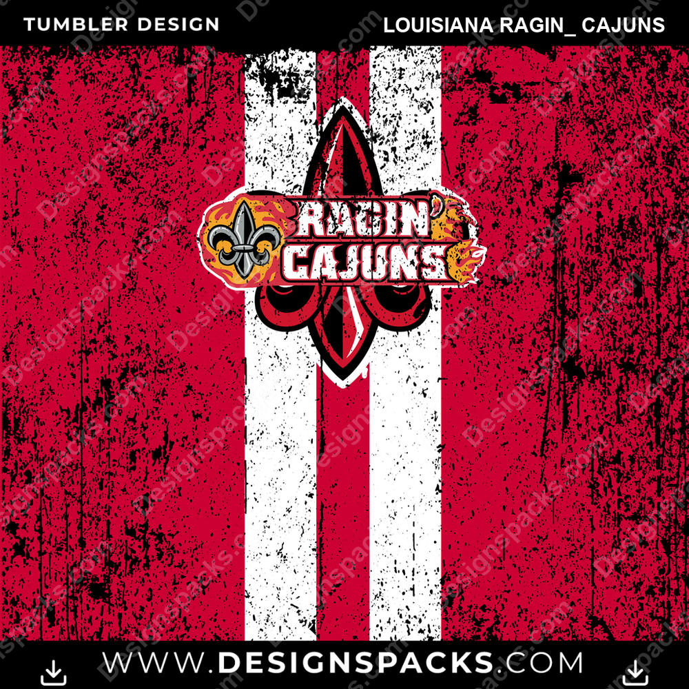 College Sport Grunge Style Louisiana Ragin_ Cajuns Tumbler Digital Wrap Design