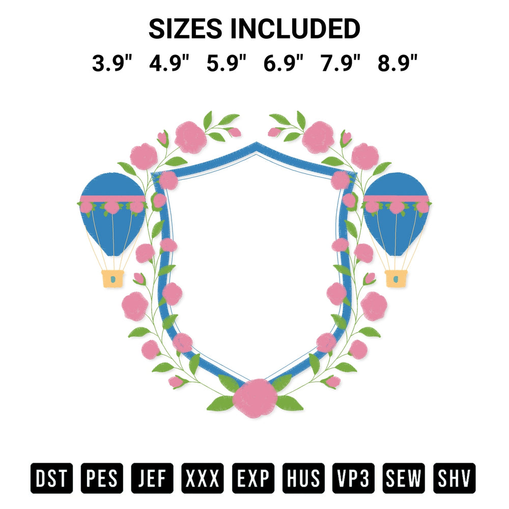 Get the Banner Frame Hot Air Balloon With Flowers Embroidery Design embroidery design for your custom crafts! Premium digitized files available for instant download at Designspacks.com. Available sizes: 3.9", 4.9", 5.9", 6.9", 7.9", 8.9".
