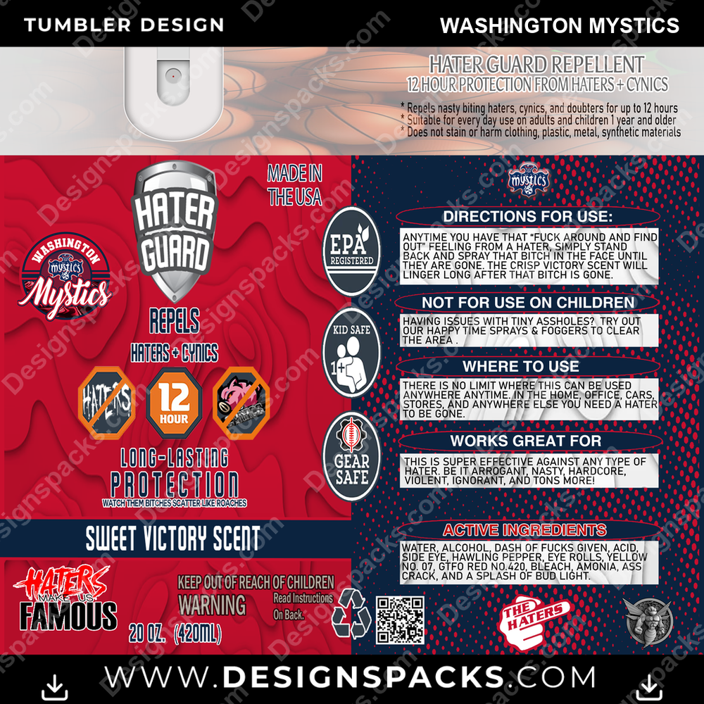Basketball Hater Guard Washington Mystics Tumbler Digital Wrap Design