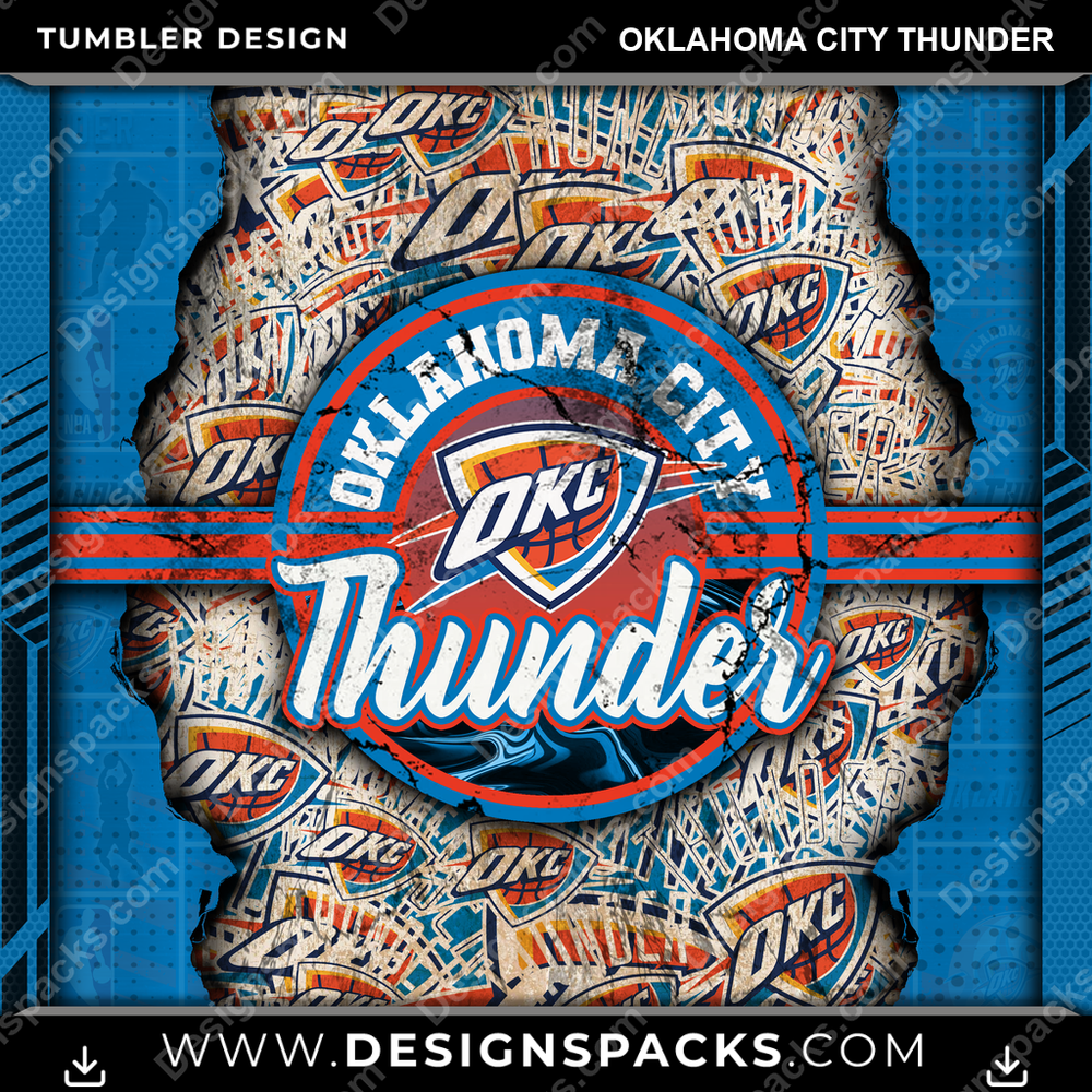 Basketball Ripped Oklahoma City Thunder Tumbler Digital Wrap Design
