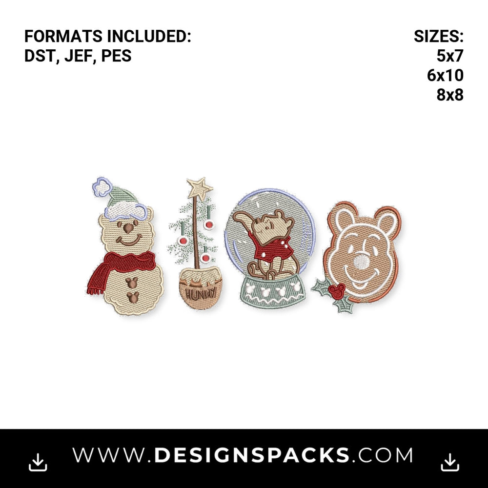 Winnie the Pooh Christmas Treats Embroidery Design - Instant digital download pattern at Designspacks.com
