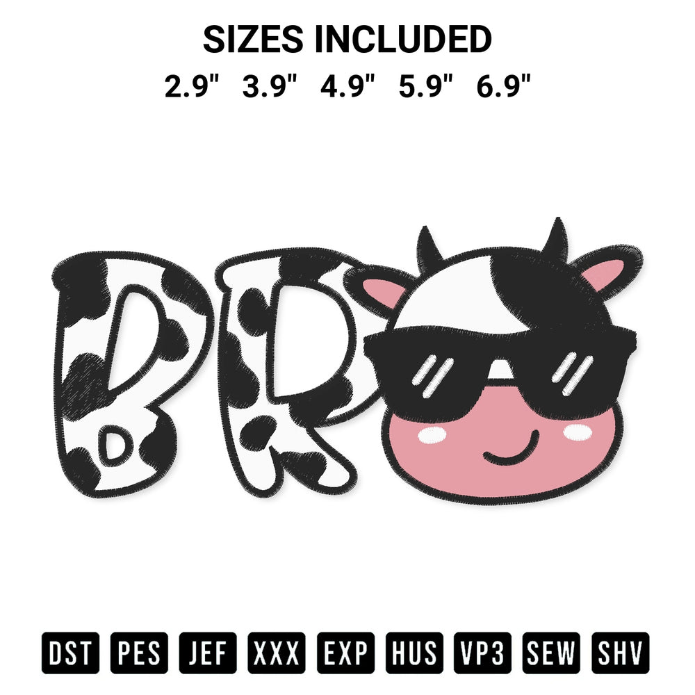Add a unique touch to your apparel with the Cow Bro Brother With Sunglasses Embroidery Design embroidery file. Premium instant download available now on Designspacks.com. Available sizes: 2.9", 3.9", 4.9", 5.9", 6.9".