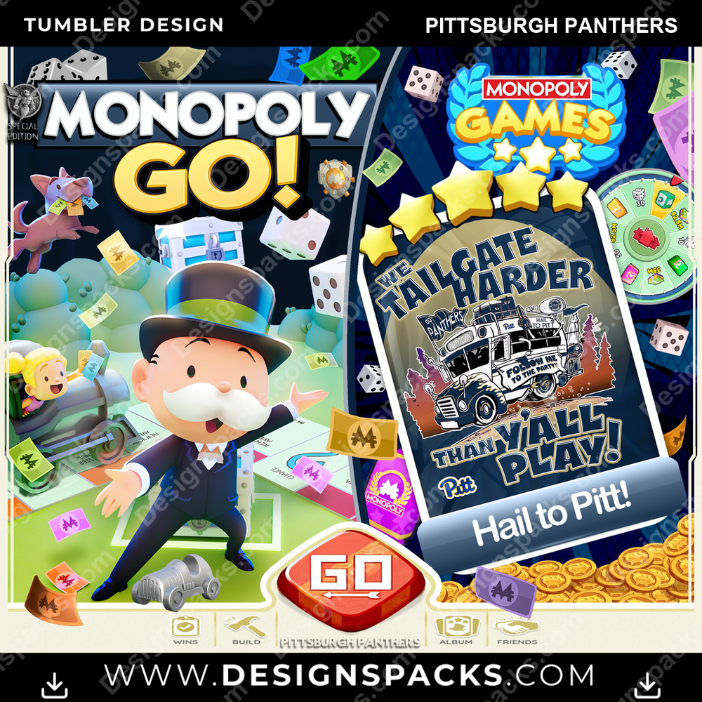College Sport Monopoly Go! Pittsburgh Panthers Tumbler Digital Wrap Design