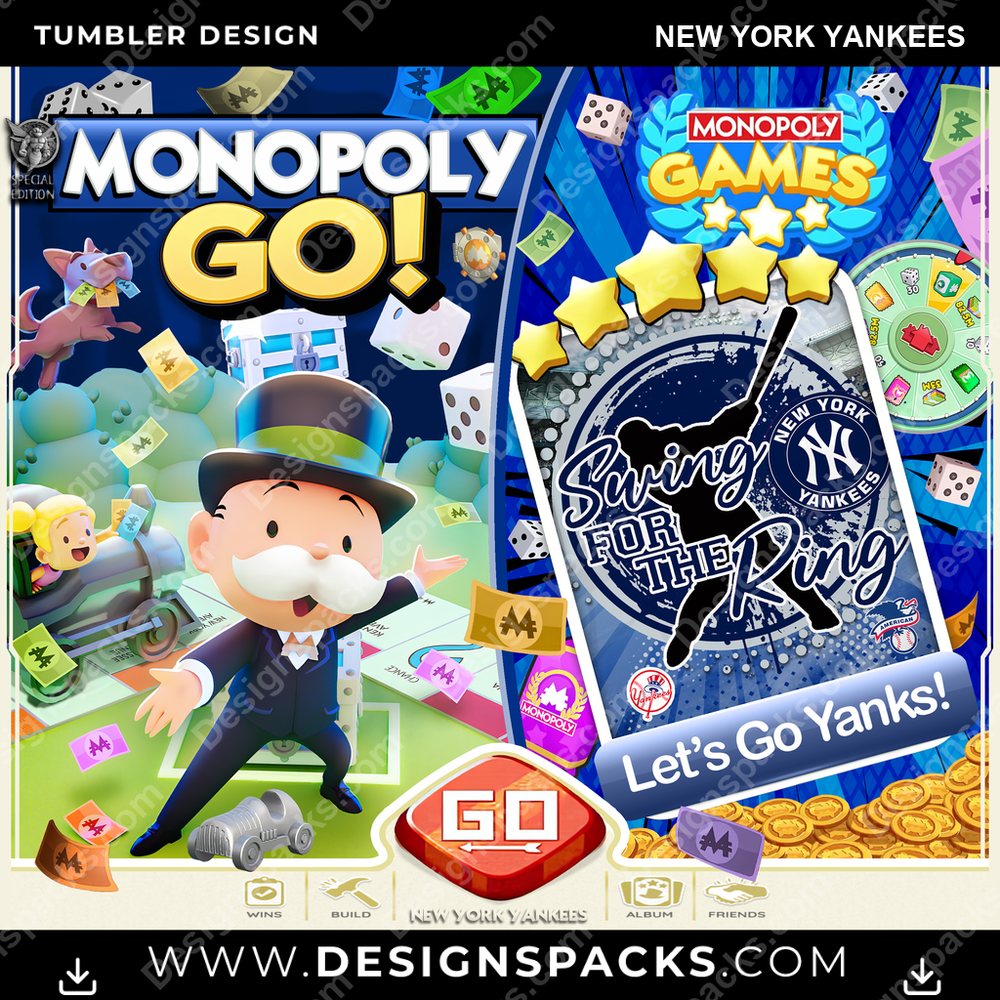 Baseball Monopoly Go! New York Yankees Tumbler Digital Wrap Design