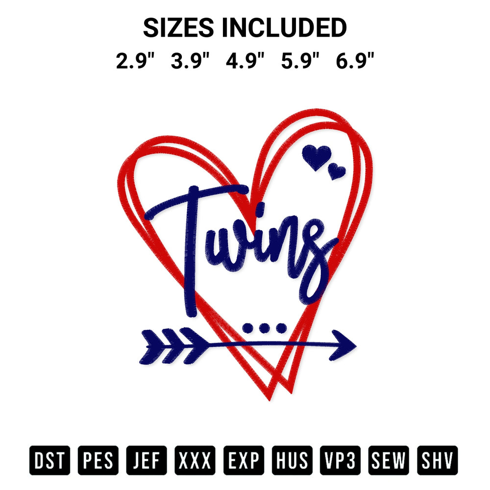 Add a unique touch to your apparel with the Minnesota Twins Heart Embroidery Design embroidery file. Premium instant download available now on Designspacks.com. Available sizes: 2.9", 3.9", 4.9", 5.9", 6.9".