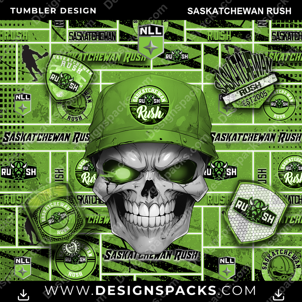 Lacrosse Skull Saskatchewan Rush Tumbler Digital Wrap Design