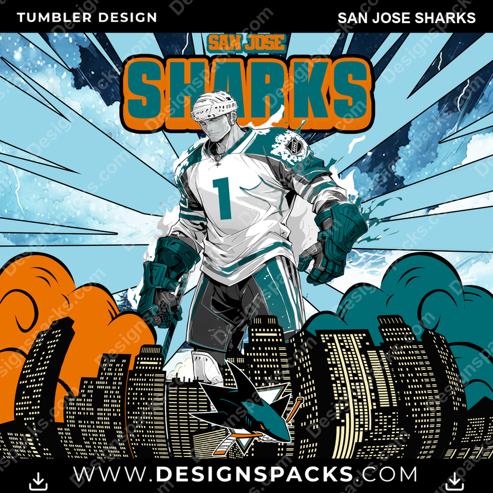 Ice Hockey Comic Cover San Jose Sharks NHL Hockey Tumbler Digital Wrap Design Download