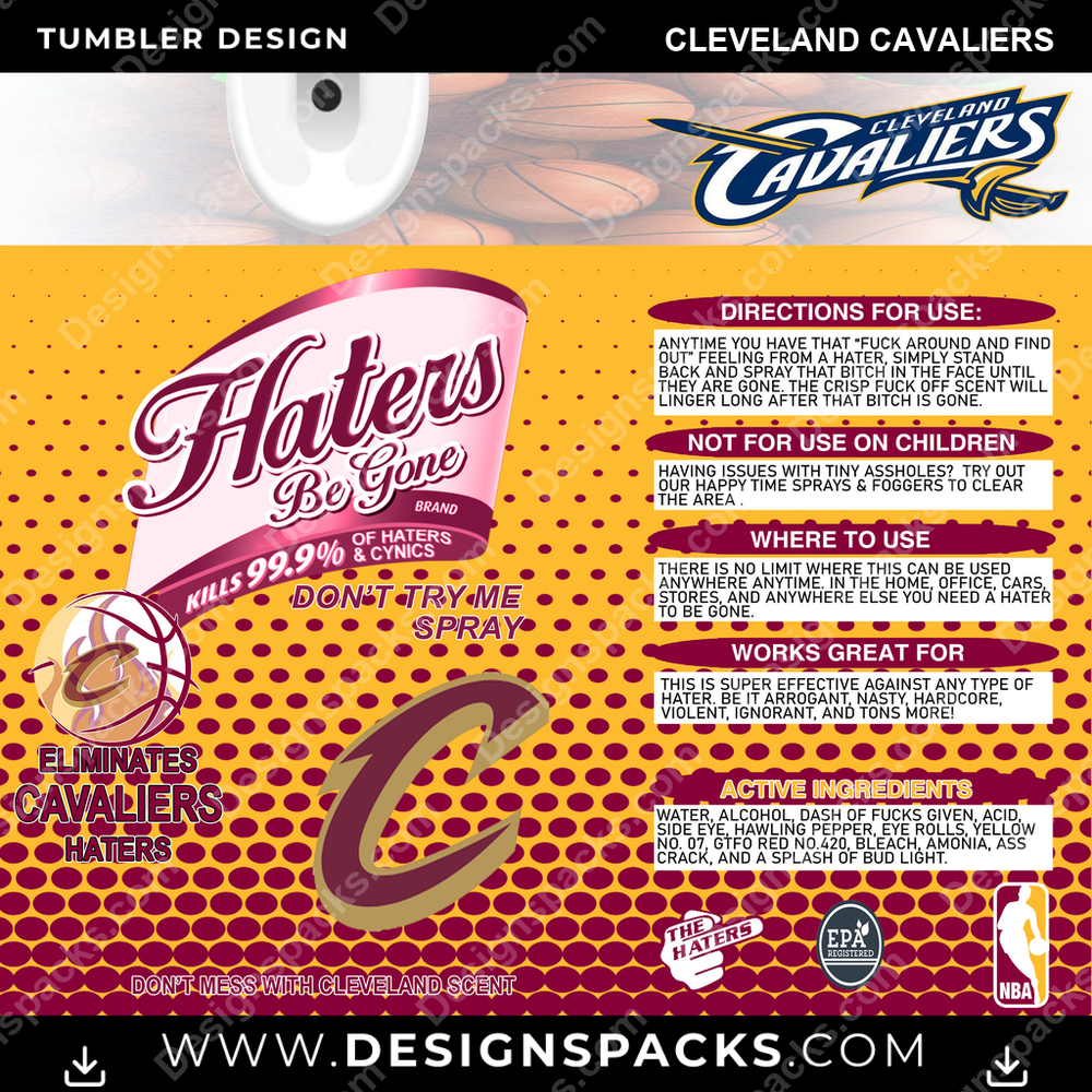 Basketball Haters Be Gone Cleveland Cavaliers NBA Basketball Tumbler Digital Wrap Design Download