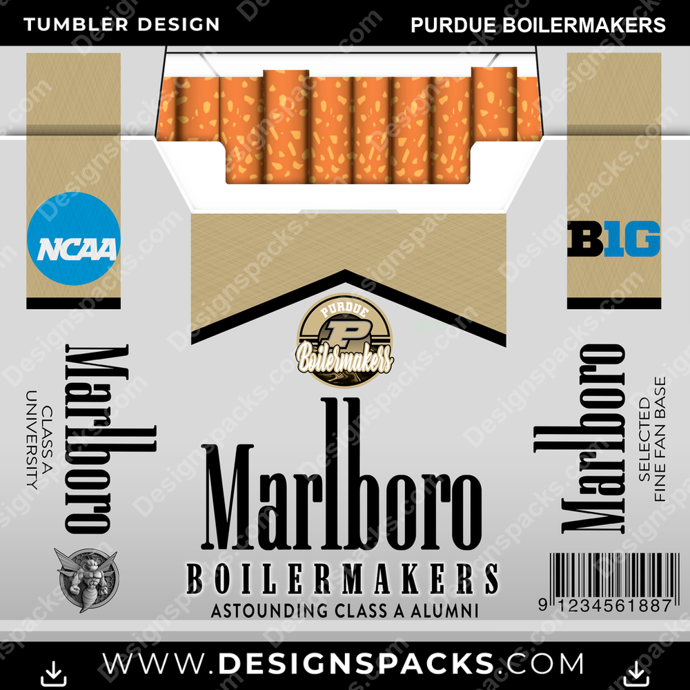 College Sport Marlboro Purdue Boilermakers Tumbler Digital Wrap Design