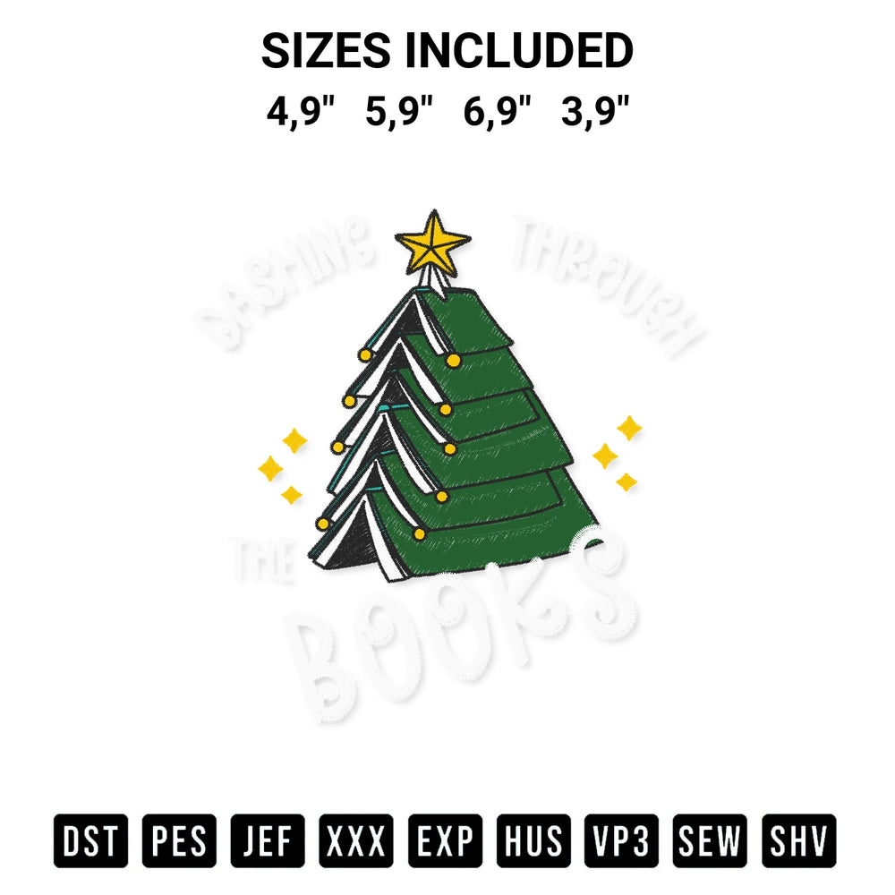 Get the Dashing Through The Books Christmas Funny Book Lovers Christmas Tree Logo Embroidery Design embroidery design for your custom crafts! Premium digitized files available for instant download at Designspacks.com. Available sizes: 4,9", 5,9", 6,9", 3,9".