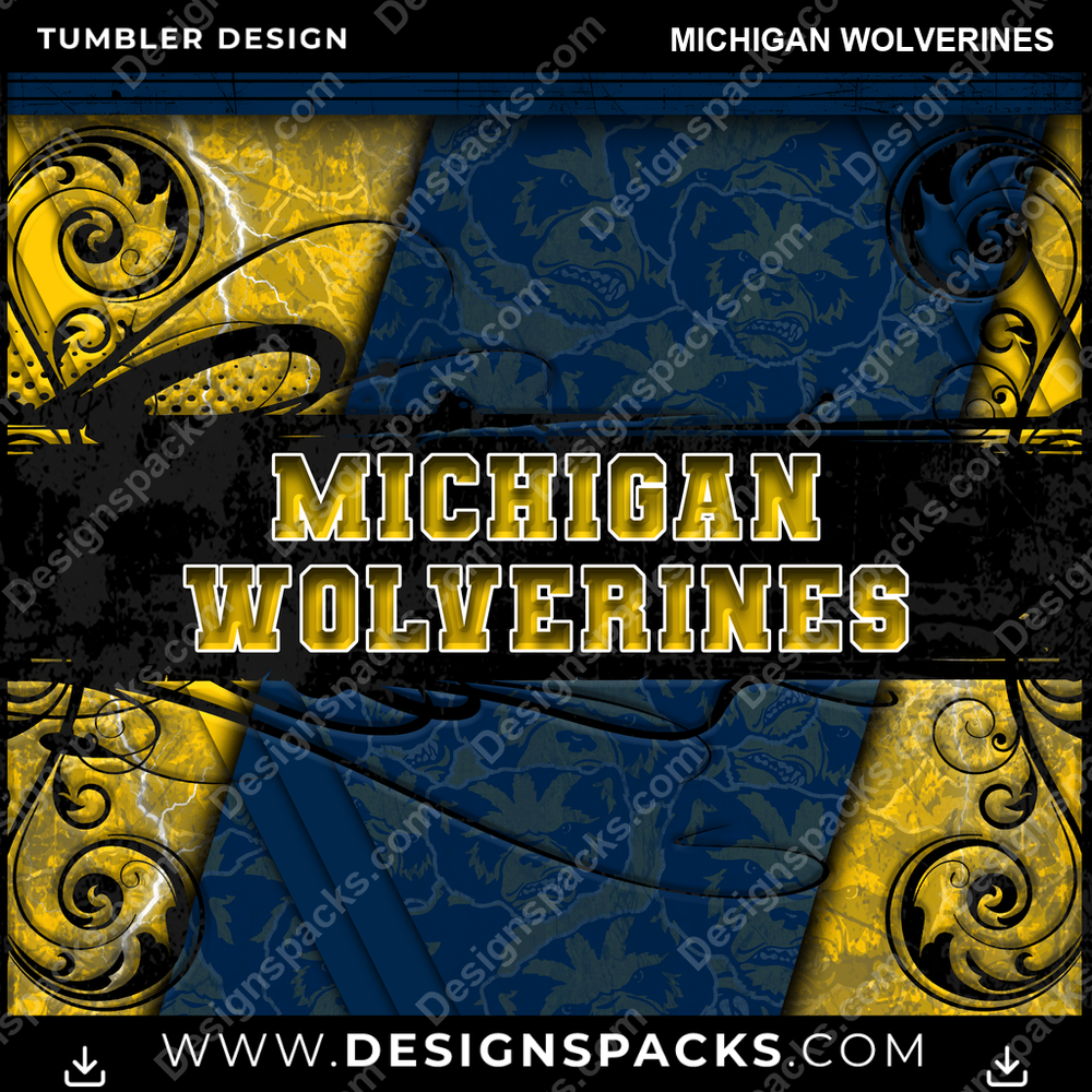 College Sport Elegant Michigan Wolverines Tumbler Digital Wrap Design